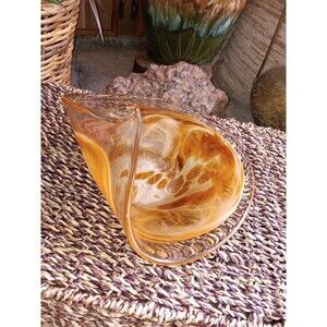 Murano Decorative Glass Bowl Abstract Beige 9"